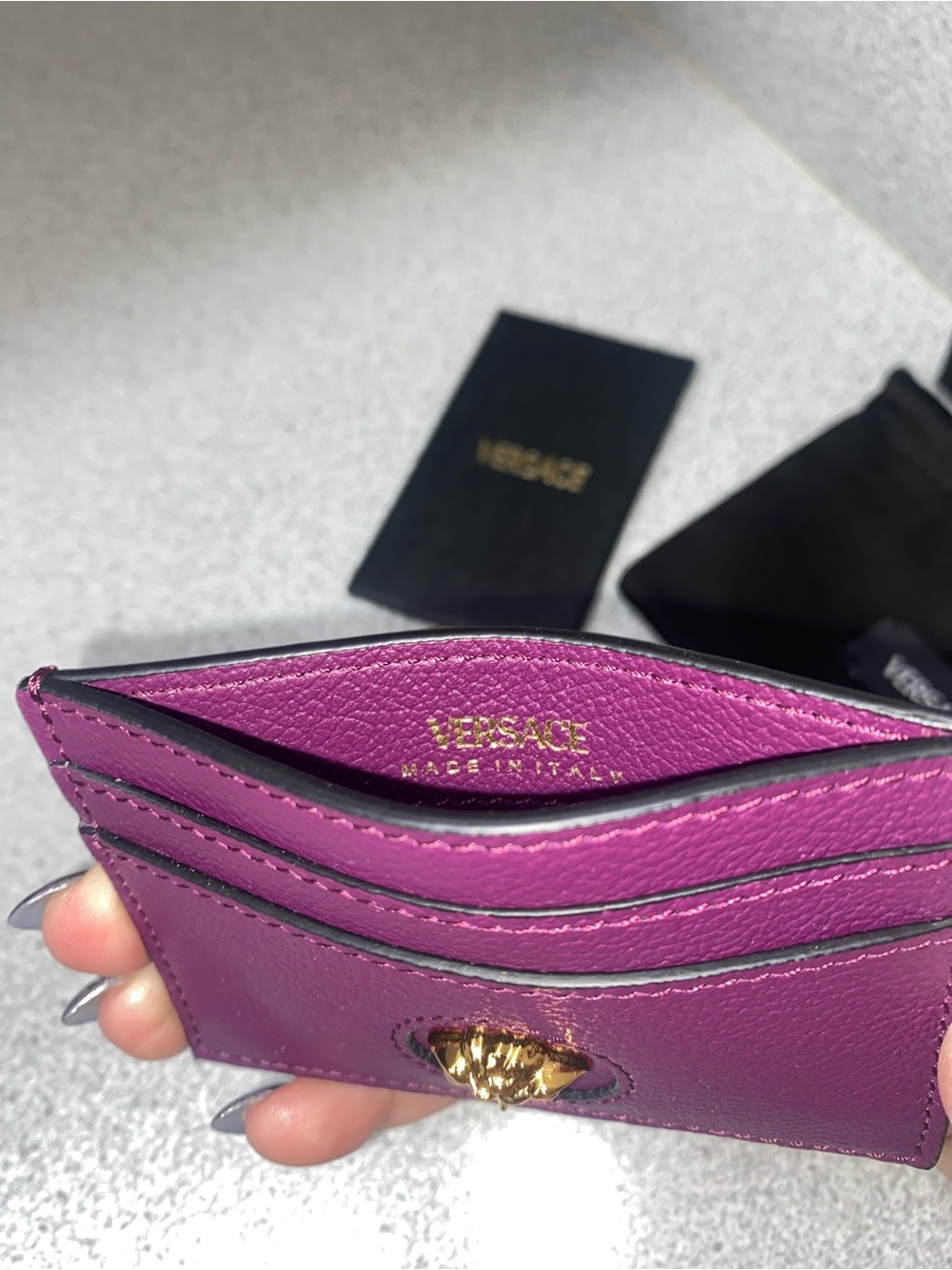 Versace La Medusa Purple Leather Card Holder All Inclusive NWT - Picture 8 of 10